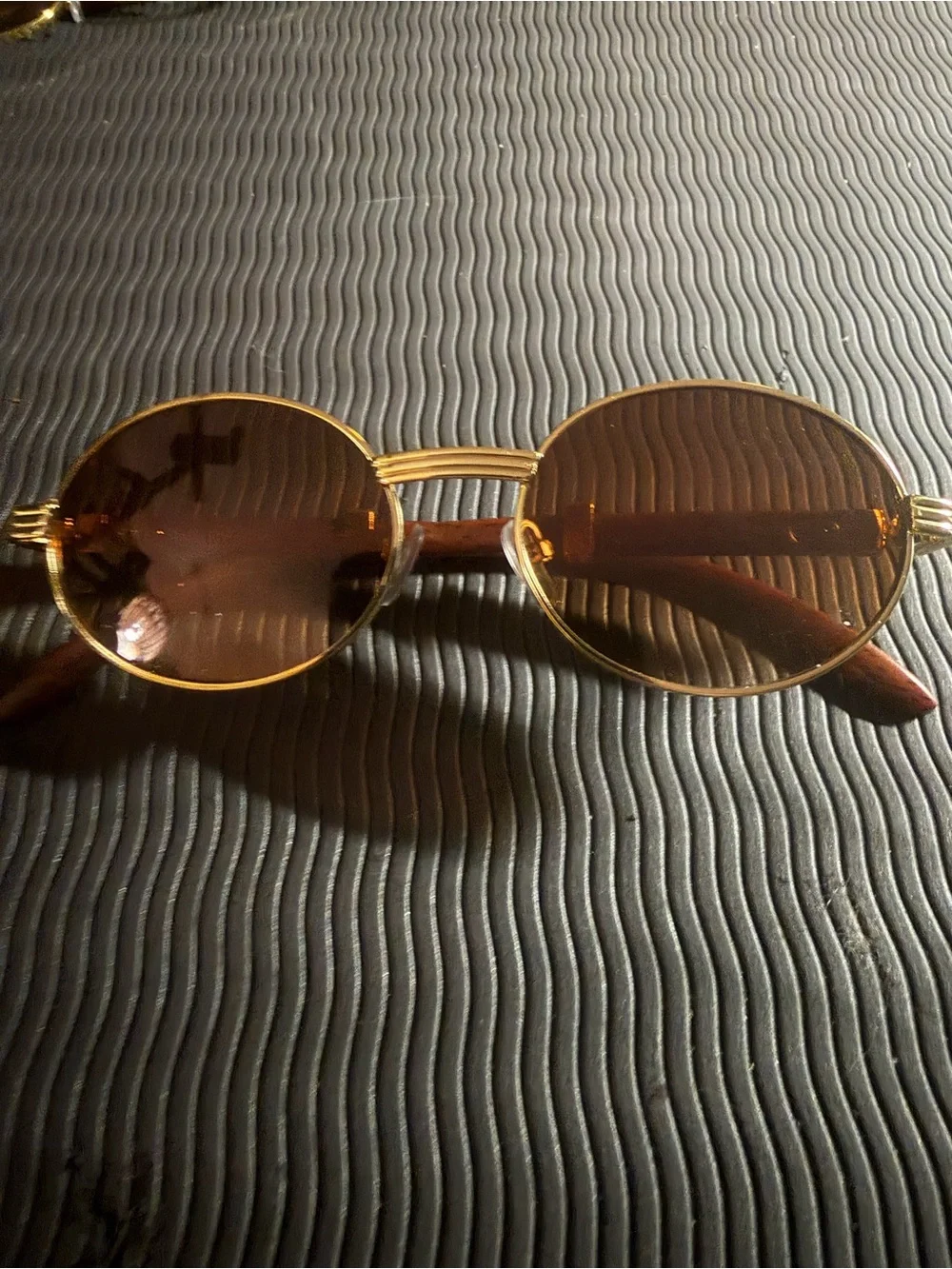 Gold Frame Round Brown Lens Sunglasses - Men new w/ case